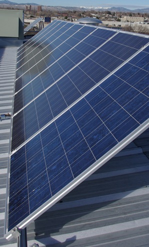 A row of High Quality Solar Modules is Pictured